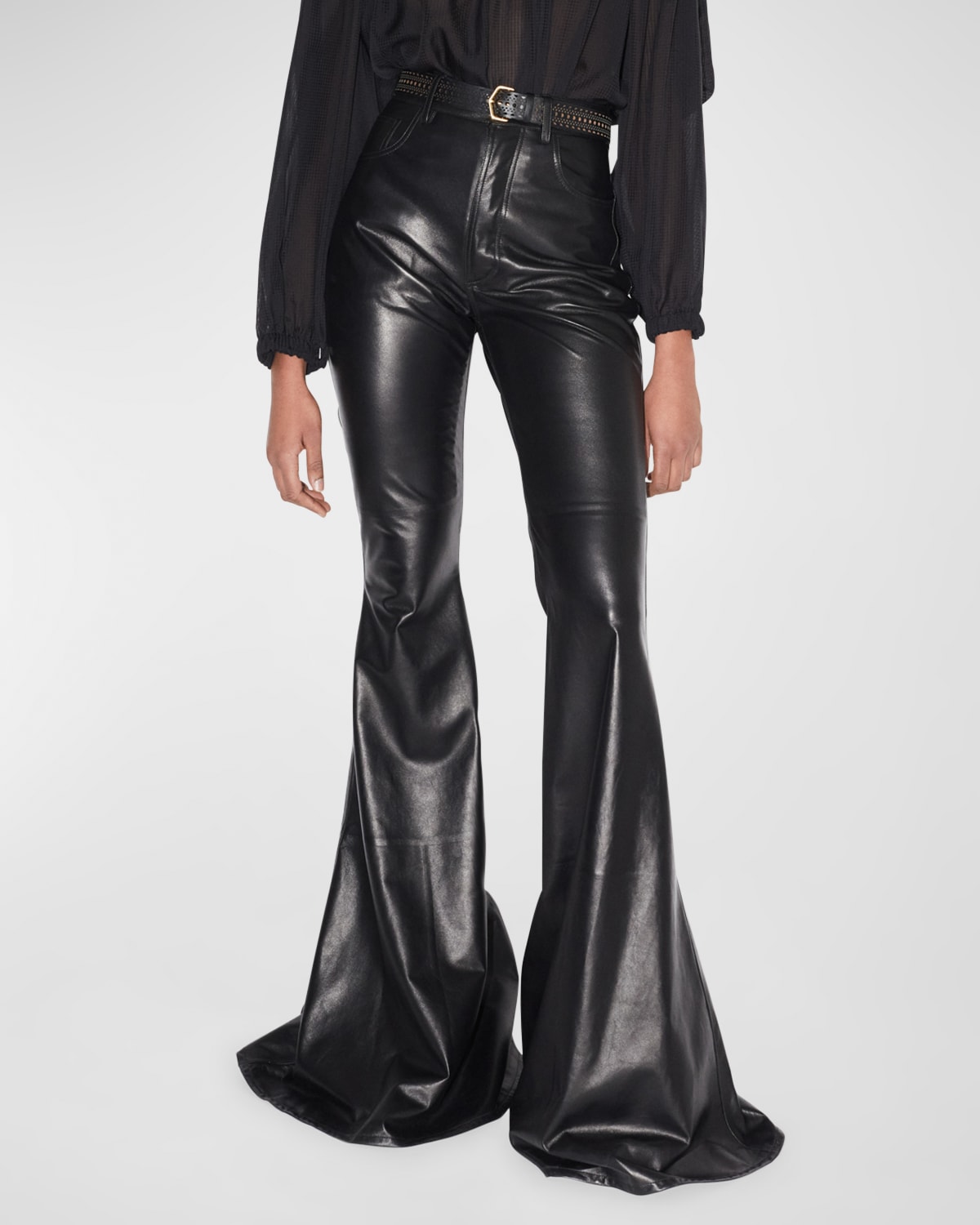 High-Rise Flared Leather Pants