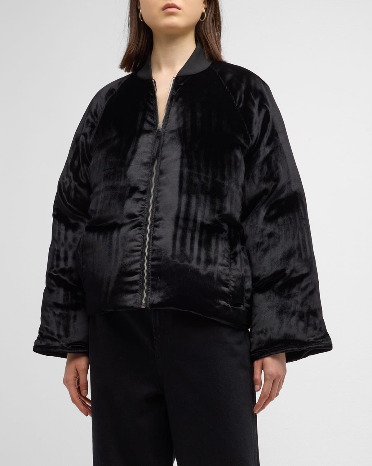 Loulou Studio Zip-front Puffer Bomber Jacket In Black