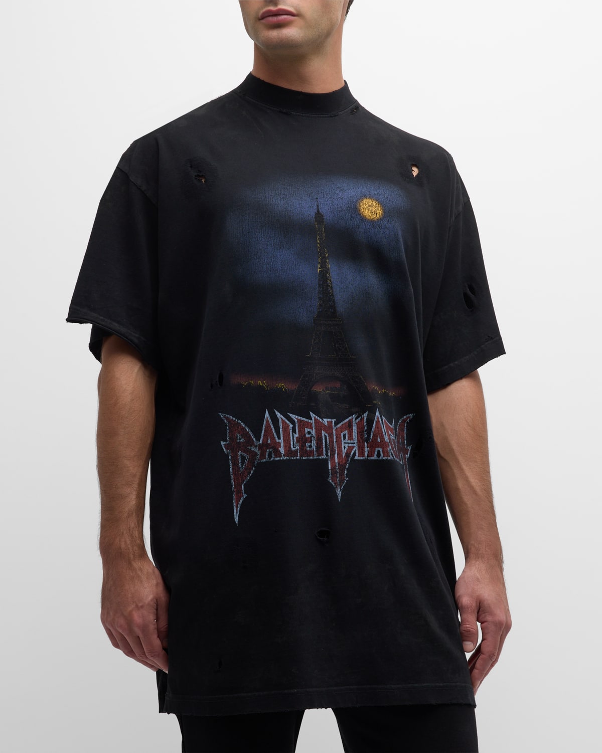 Shop Balenciaga Men's Paris Moon T Shirt Oversized In 1055 Washed Black