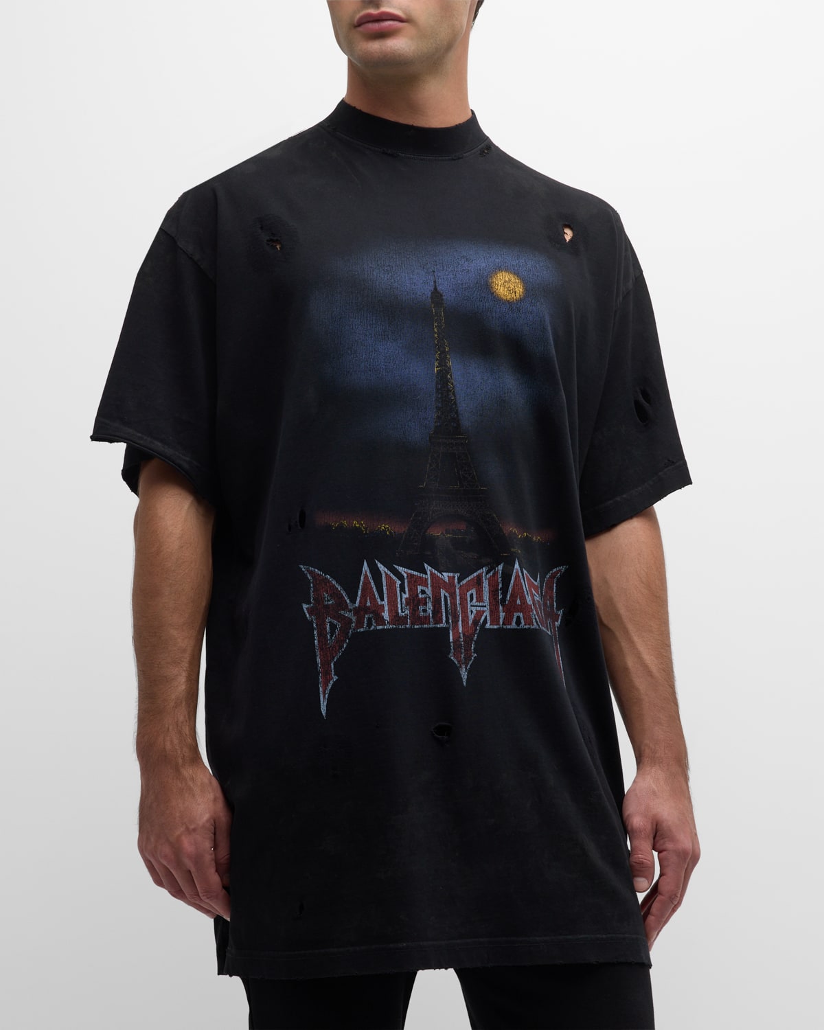 Balenciaga Paris Moon Vintage Jersey T-shirt In 1055 Washed Black