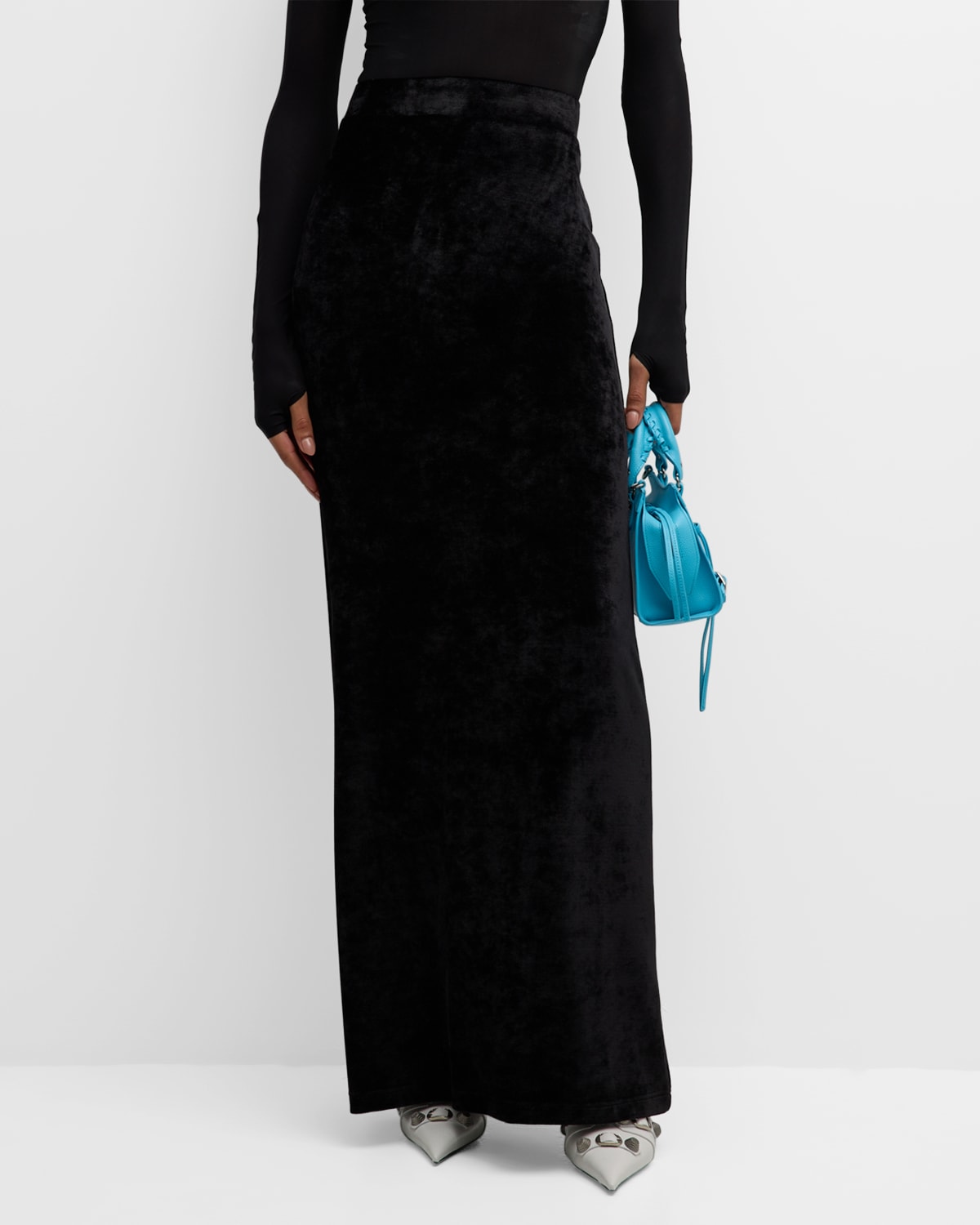 Balenciaga Velvet Maxi Skirt In 1000 Black