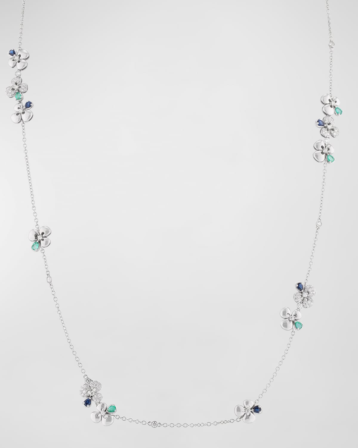 Ischia 18K White Gold Diamond, Sapphire, and Emerald Station Necklace