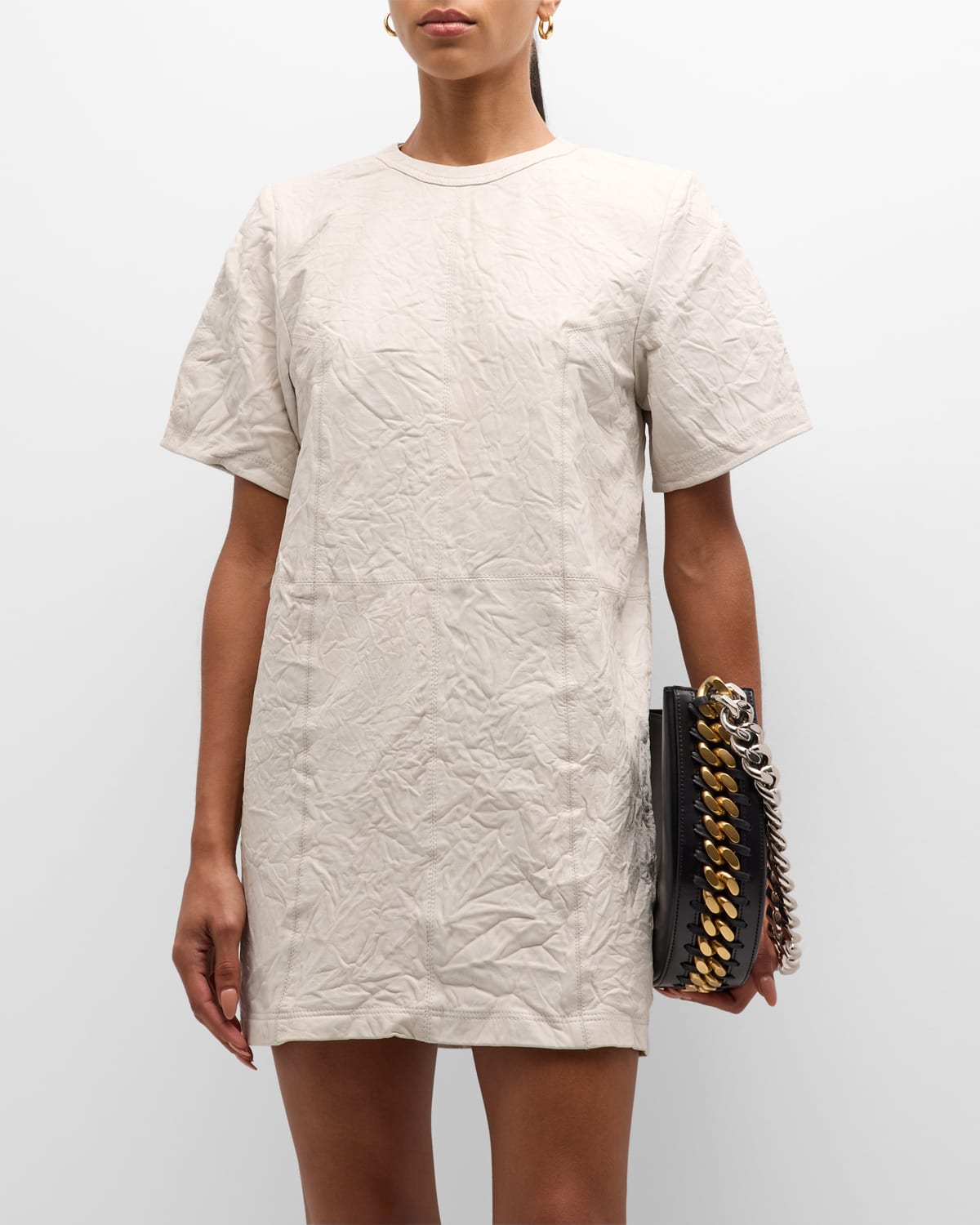 Zadig & Voltaire Riddy Cuir Froisse Textured Leather Tee Dress In Judo