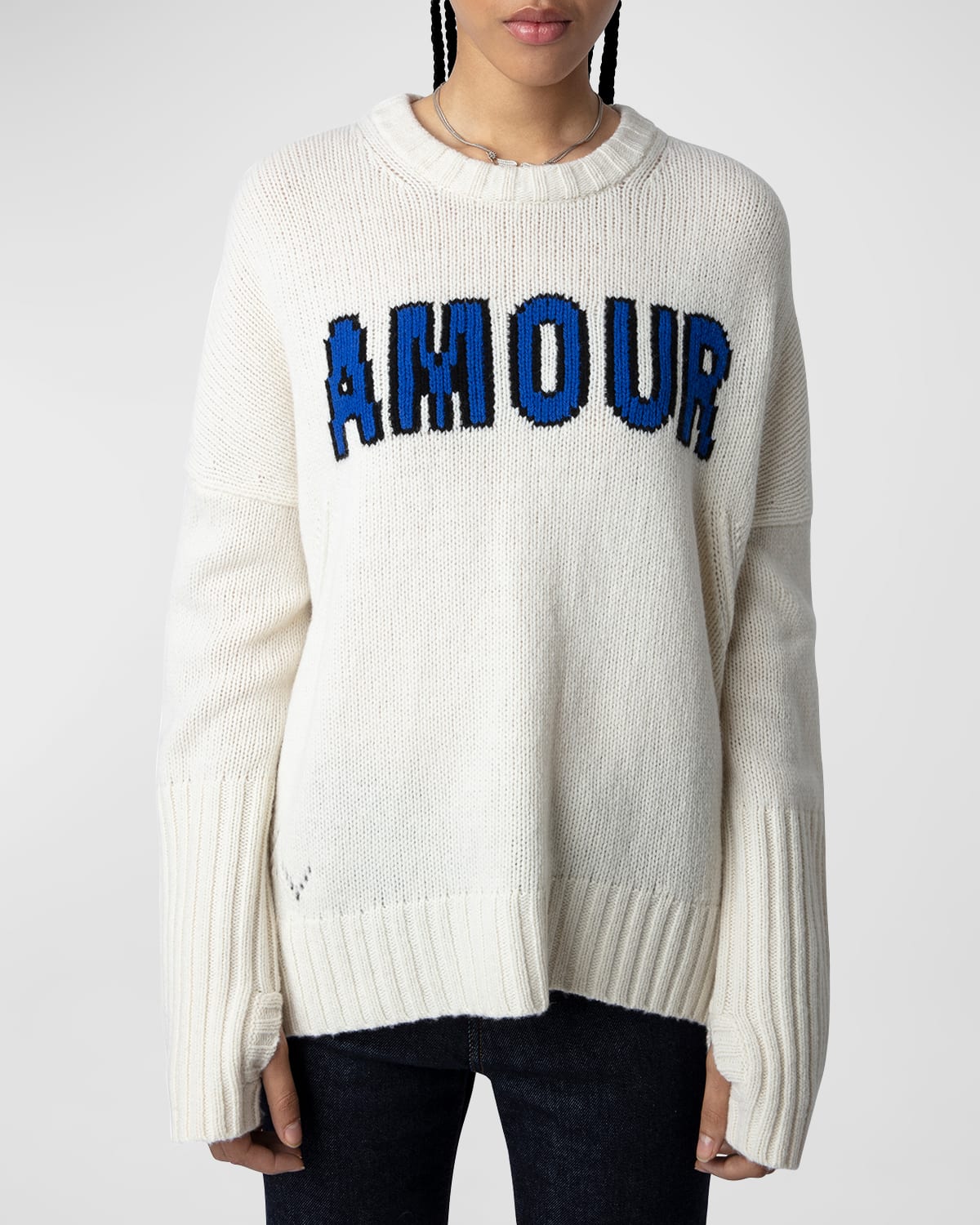 Zadig & Voltaire Malta We Amour Intarsia Merino Wool Sweater In Light Sugar
