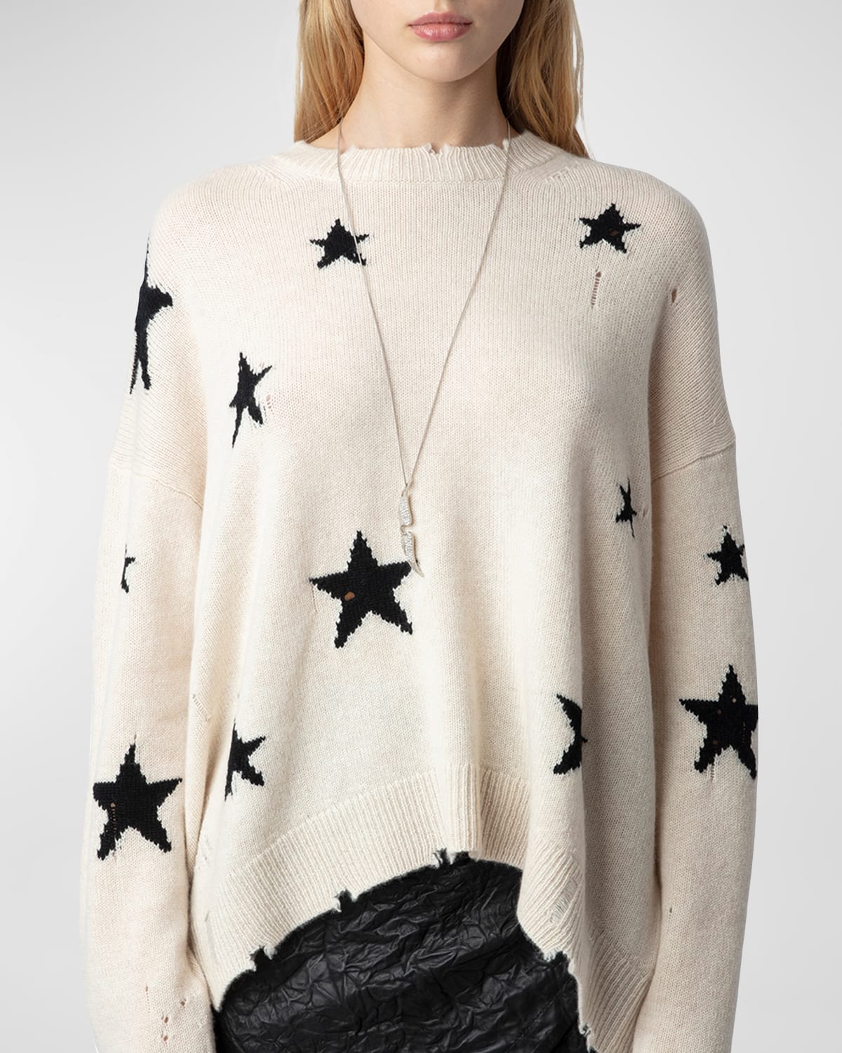 Zadig & Voltaire Markus Intarsia Star Destroyed Cashmere Sweater In Sugar