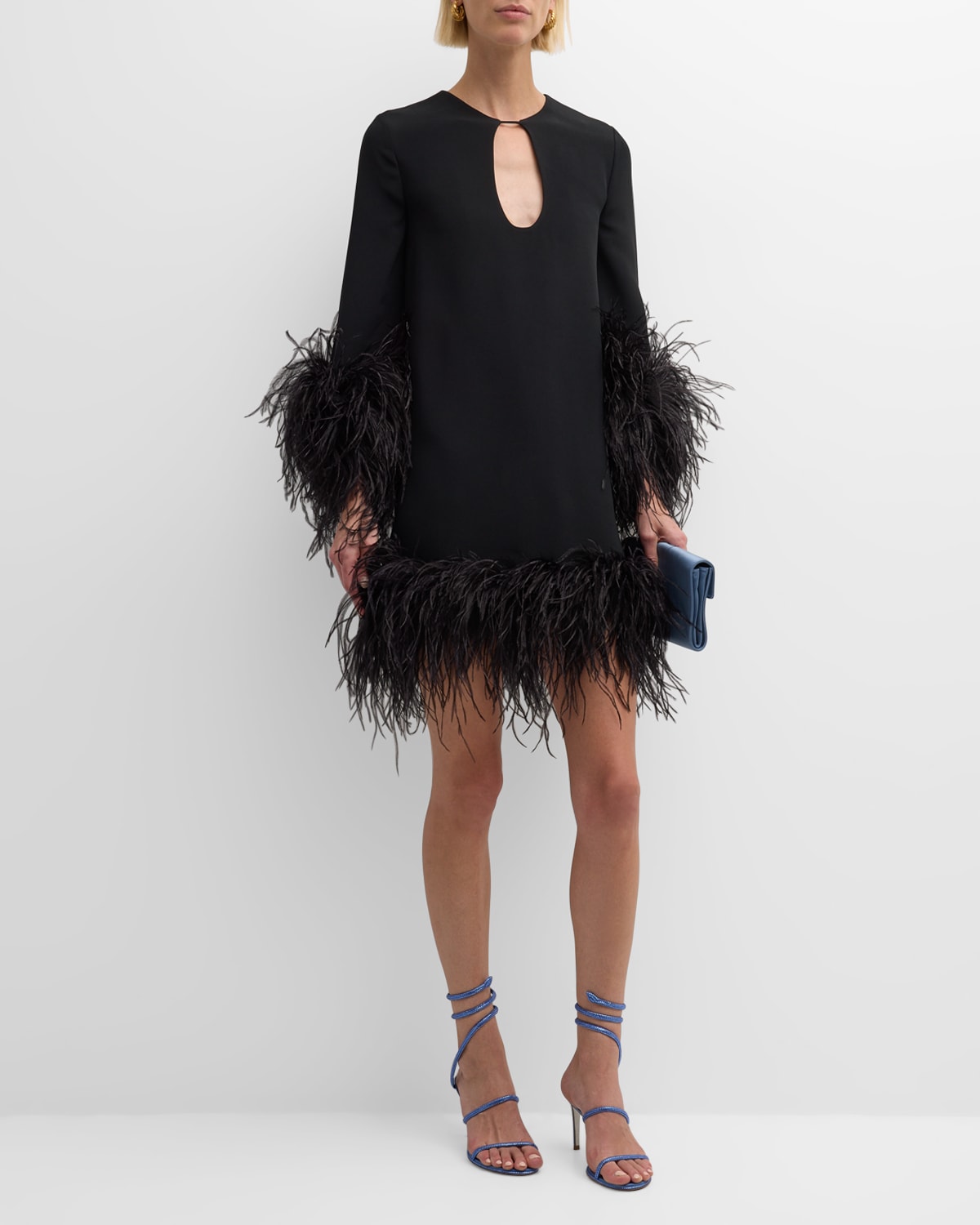 Dice Kayek Feather-trim Long-sleeve Mini Dress In Black