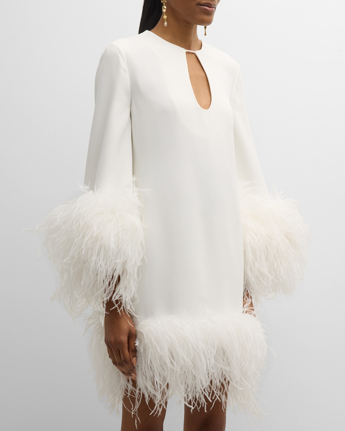 Dice Kayek Feather-trim Long-sleeve Mini Dress In Off White