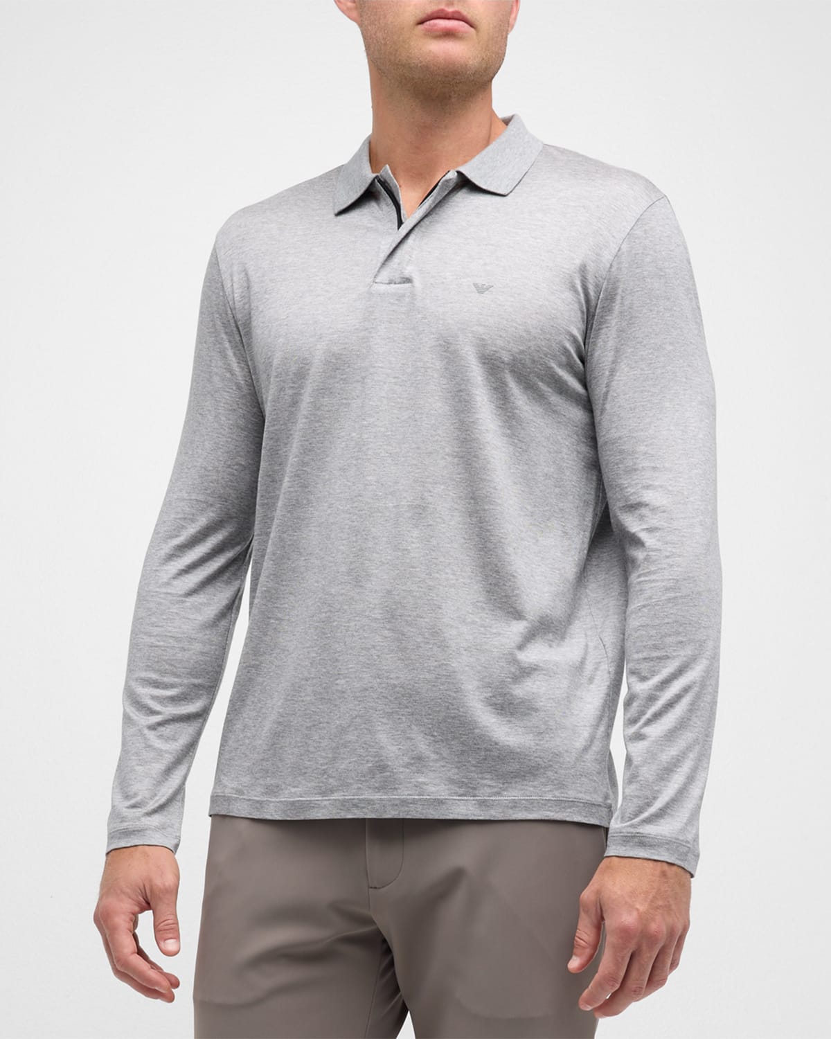 Emporio Armani Men's Concealed Quarter-zip Polo Shirt In Solid Medium Grey