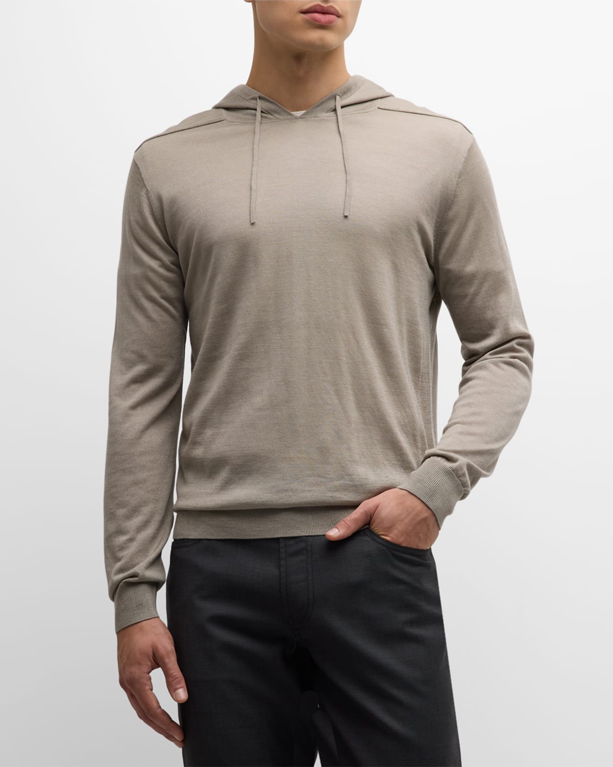 Emporio Armani Men's Wool-lyocell Pullover Hoodie In Silver