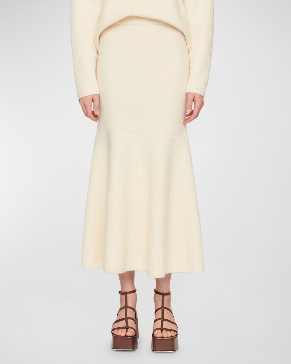 Clea Marta Wool Boucle Midi Skirt In Ivory
