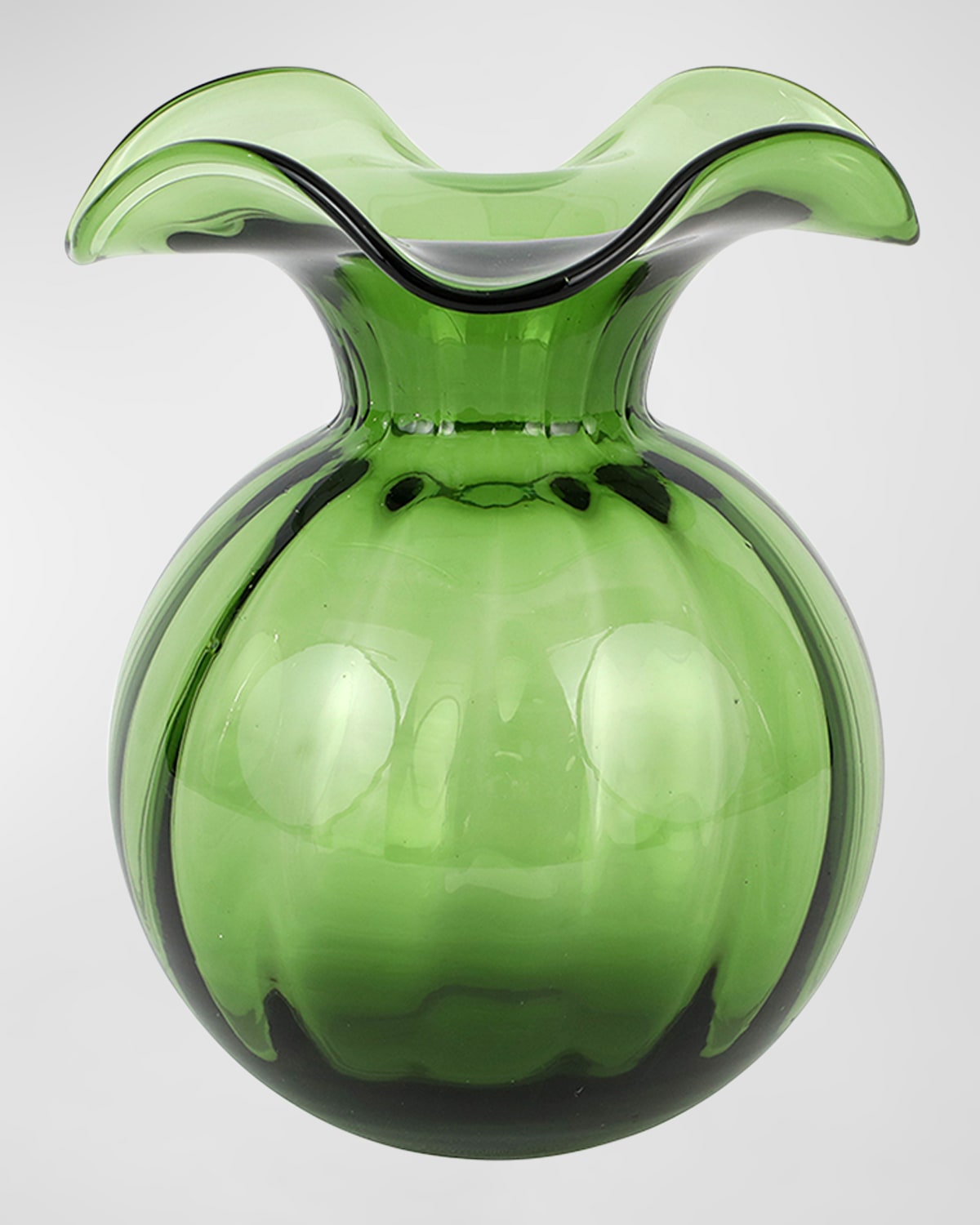 VIETRI 10" HIBISCUS GLASS DARK GREEN FLUTED VASE