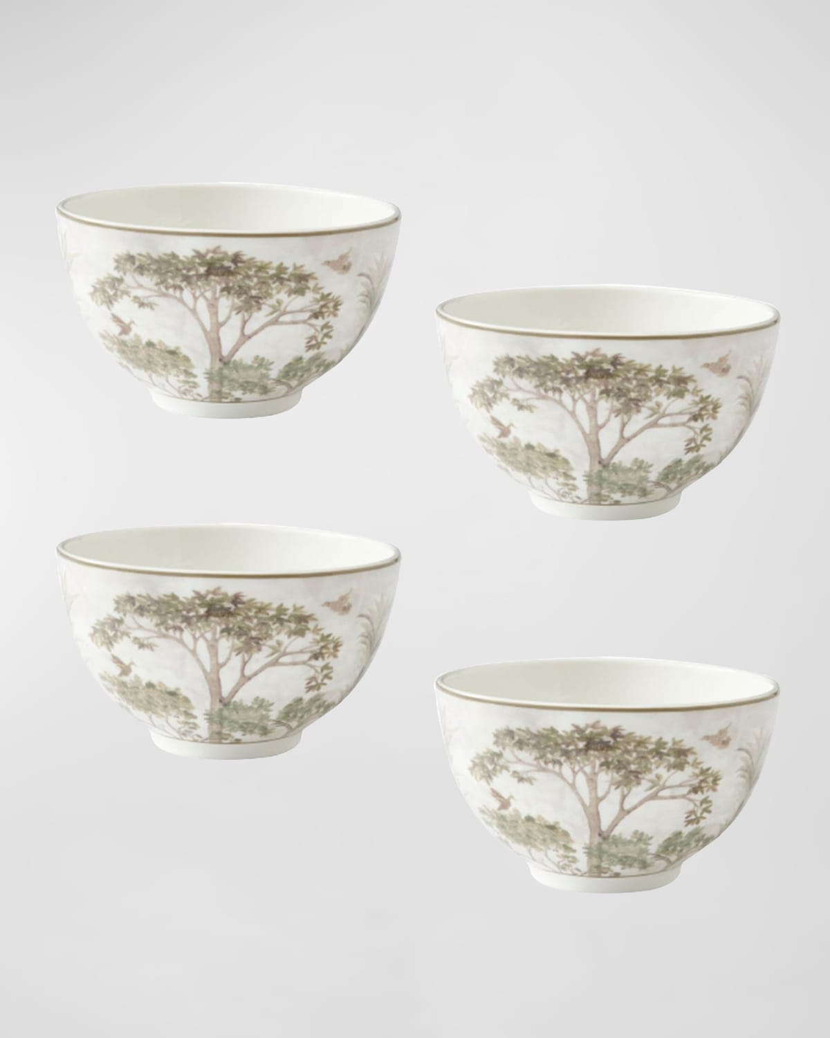 Spode Tall Trees Rice Bowls, Set Of 4 In Green/brown