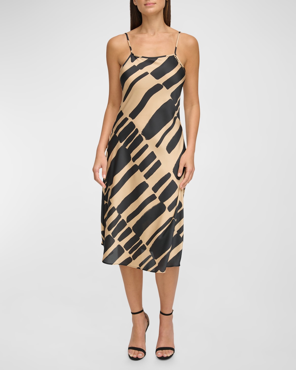 Donna Karan Abstract-Print Matte Sateen Midi Slip Dress