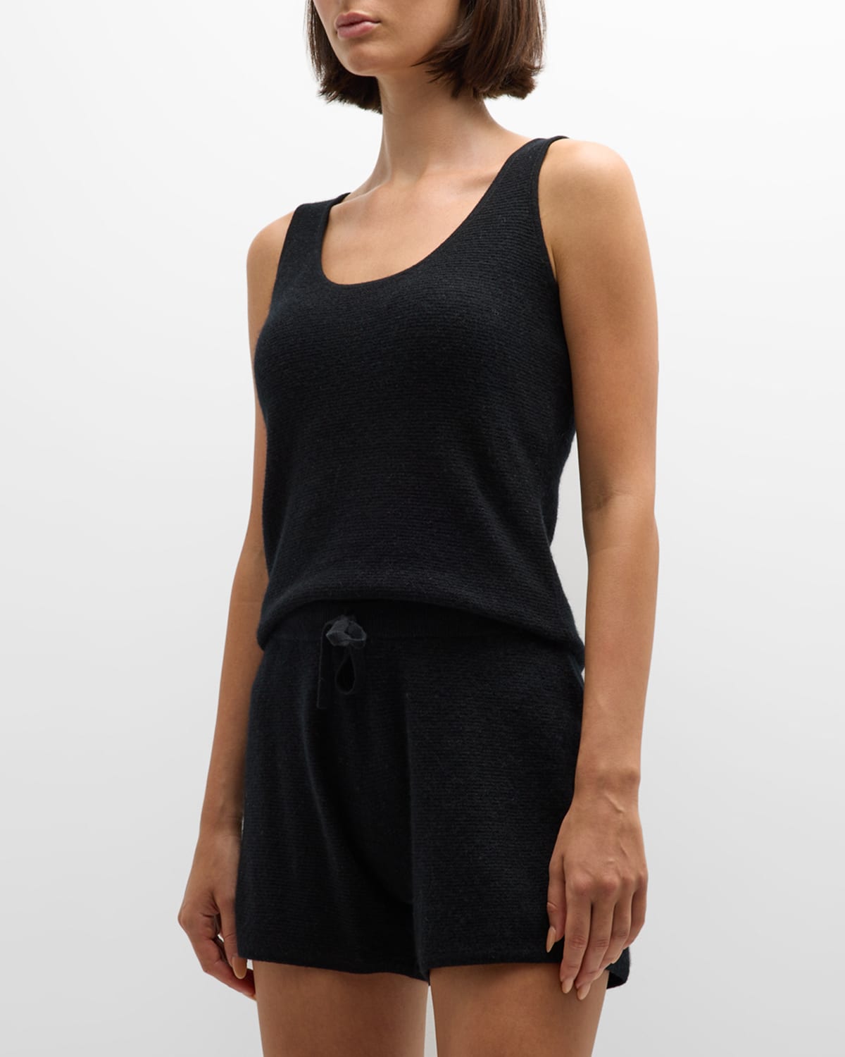 Neiman Marcus Cashmere Collection Cashmere Cropped Waffle-Stitch Tank ...