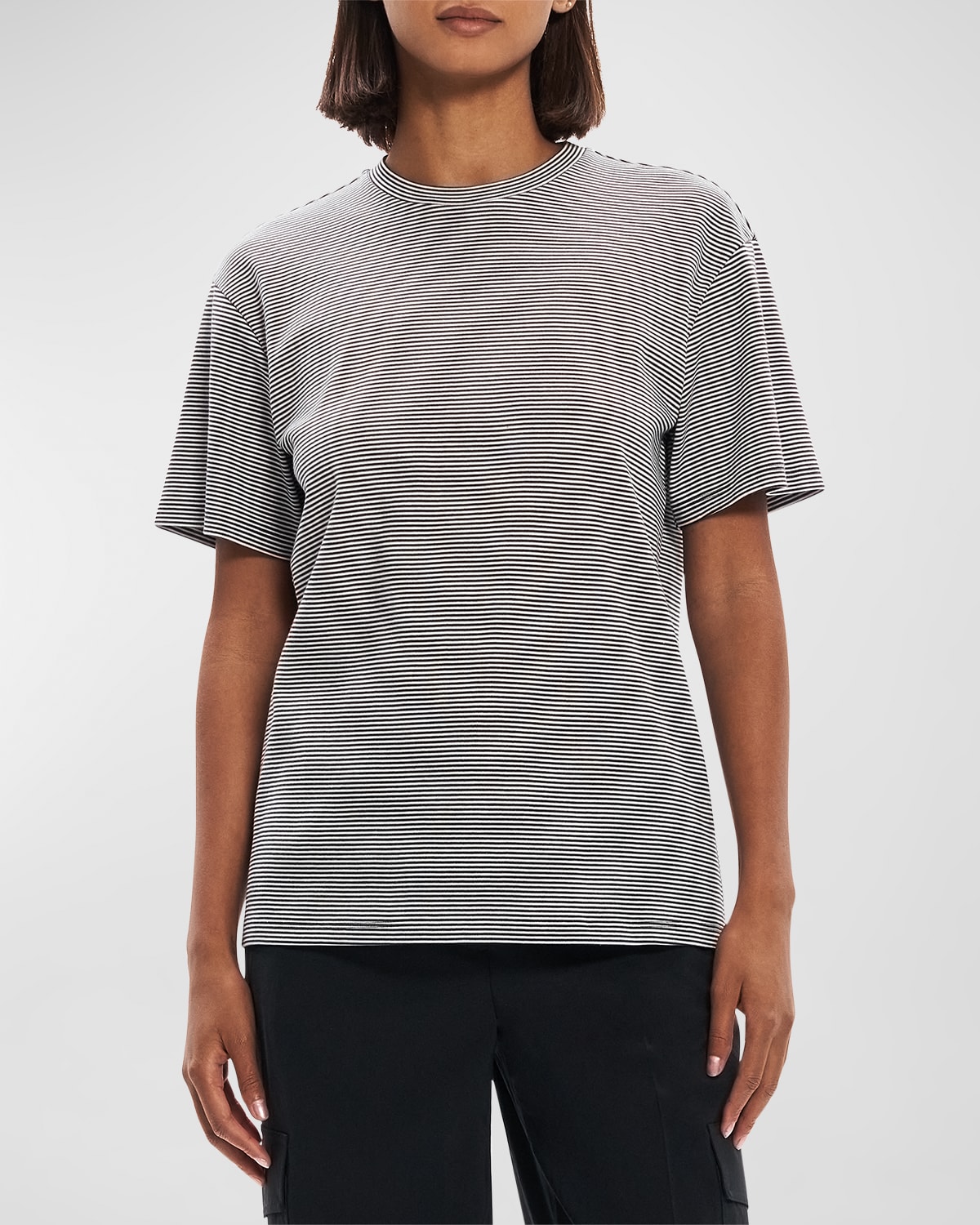 Theory Perfect Stripe Knit Top In Charcoal Multi