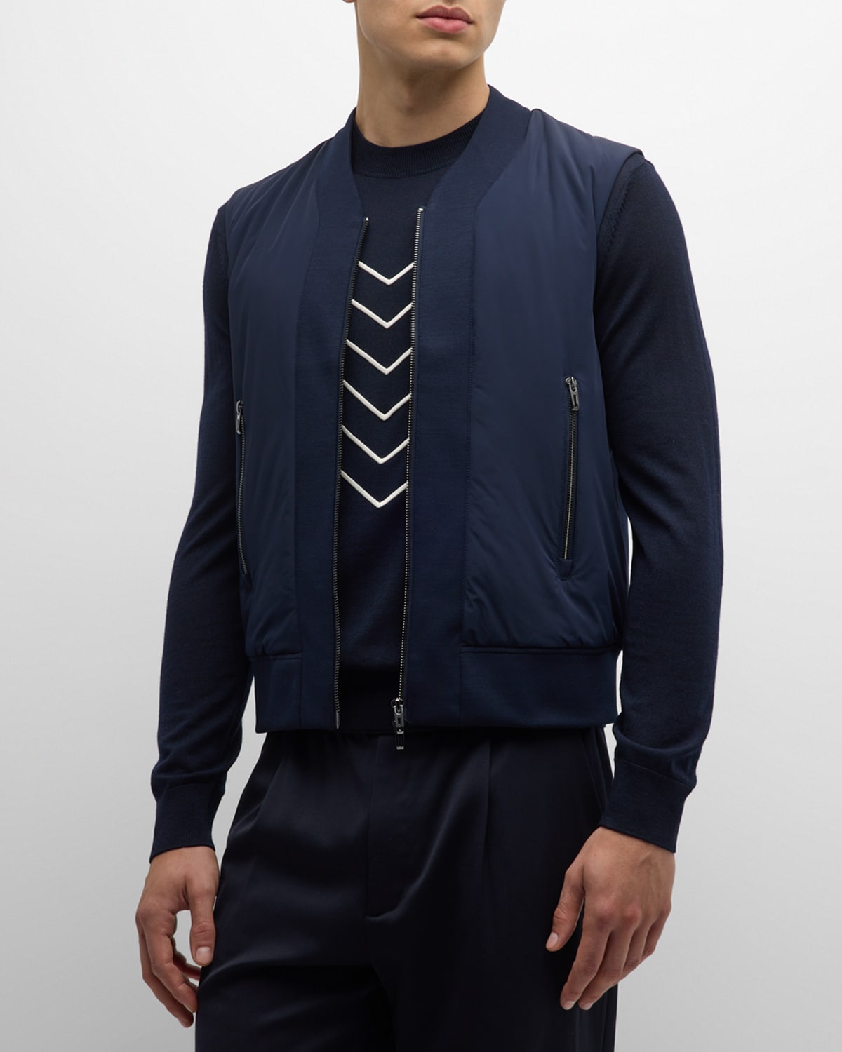Emporio Armani Men's Solid Wool-blend Zip Vest In Solid Blue