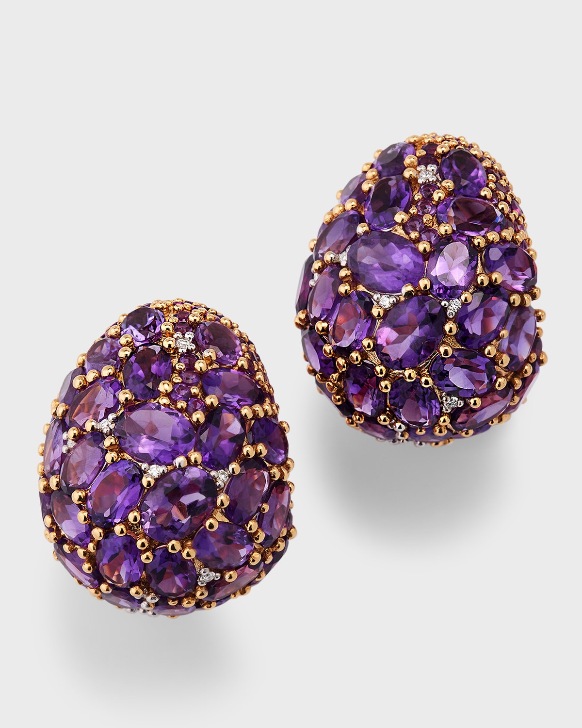 18K Rose Gold Amethyst and Round Diamond Egg Shaped Earrings