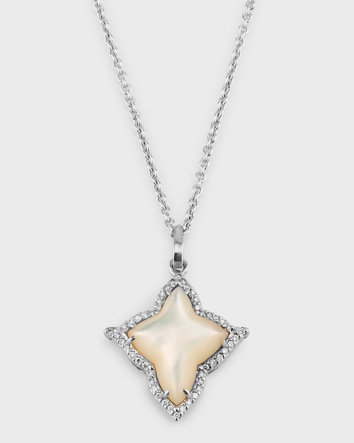 18K White Gold Mother of Pearl Cross with Diamonds Pendant Necklace