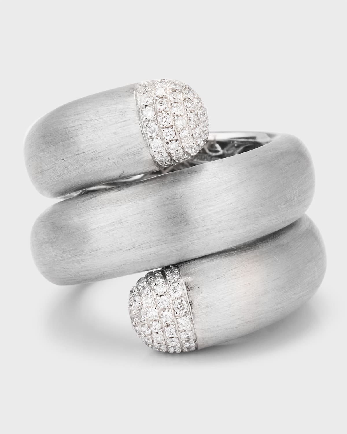 18K White Gold Satin Finish Pave Diamond Swirl Ring, Size 6.5
