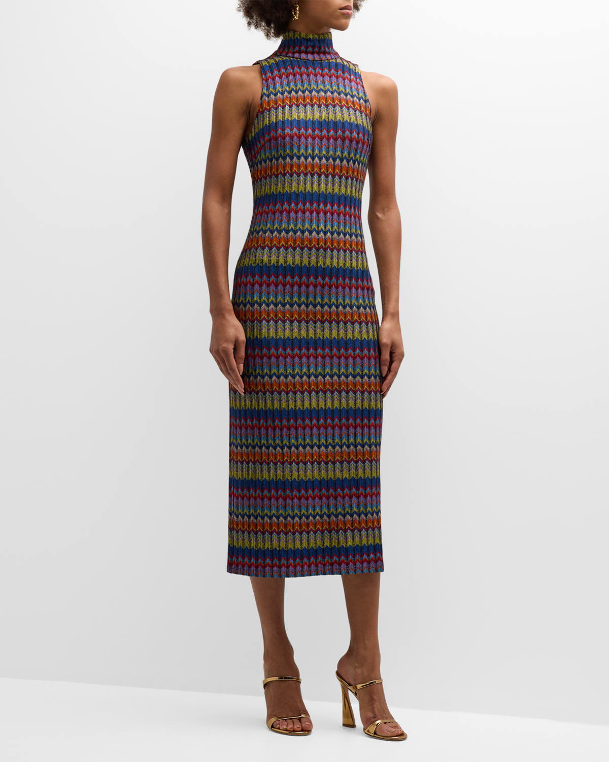 Ramy Brook Madilyn Zigzag Stripe Sleeveless Sweater Dress In Multi Combo Chevr