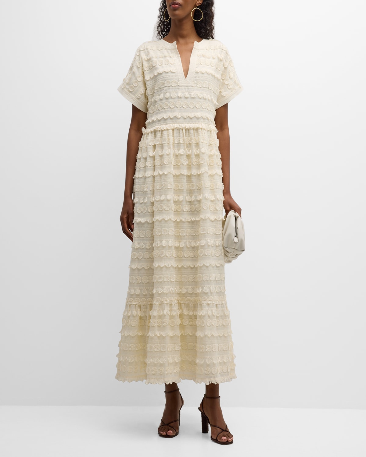 Marie Oliver Joanna Embroidered Split-Neck Maxi Dress