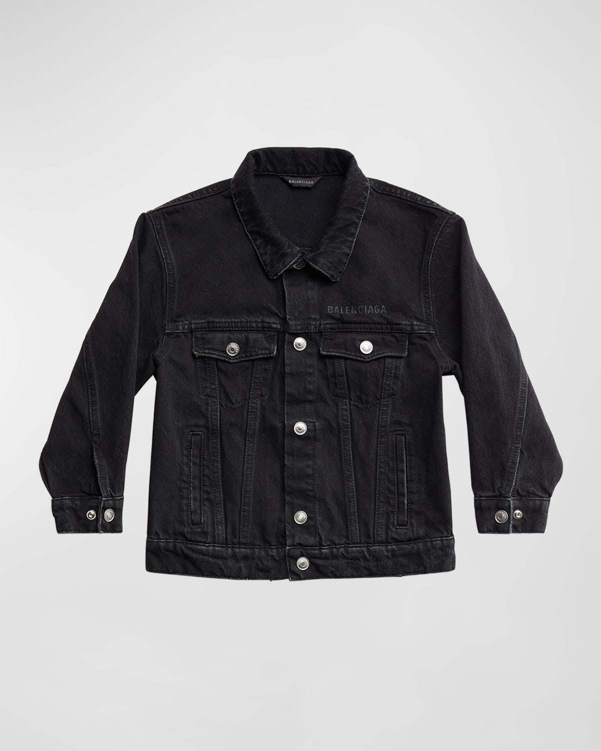Shop Balenciaga Kid's Logo-print Japanese Oversized Denim Jacket In 1055 Washed Black