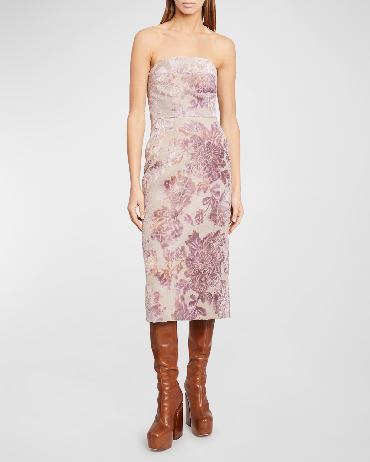 Shop Dries Van Noten Diao Floral Flocked Midi Dress In Old Rose