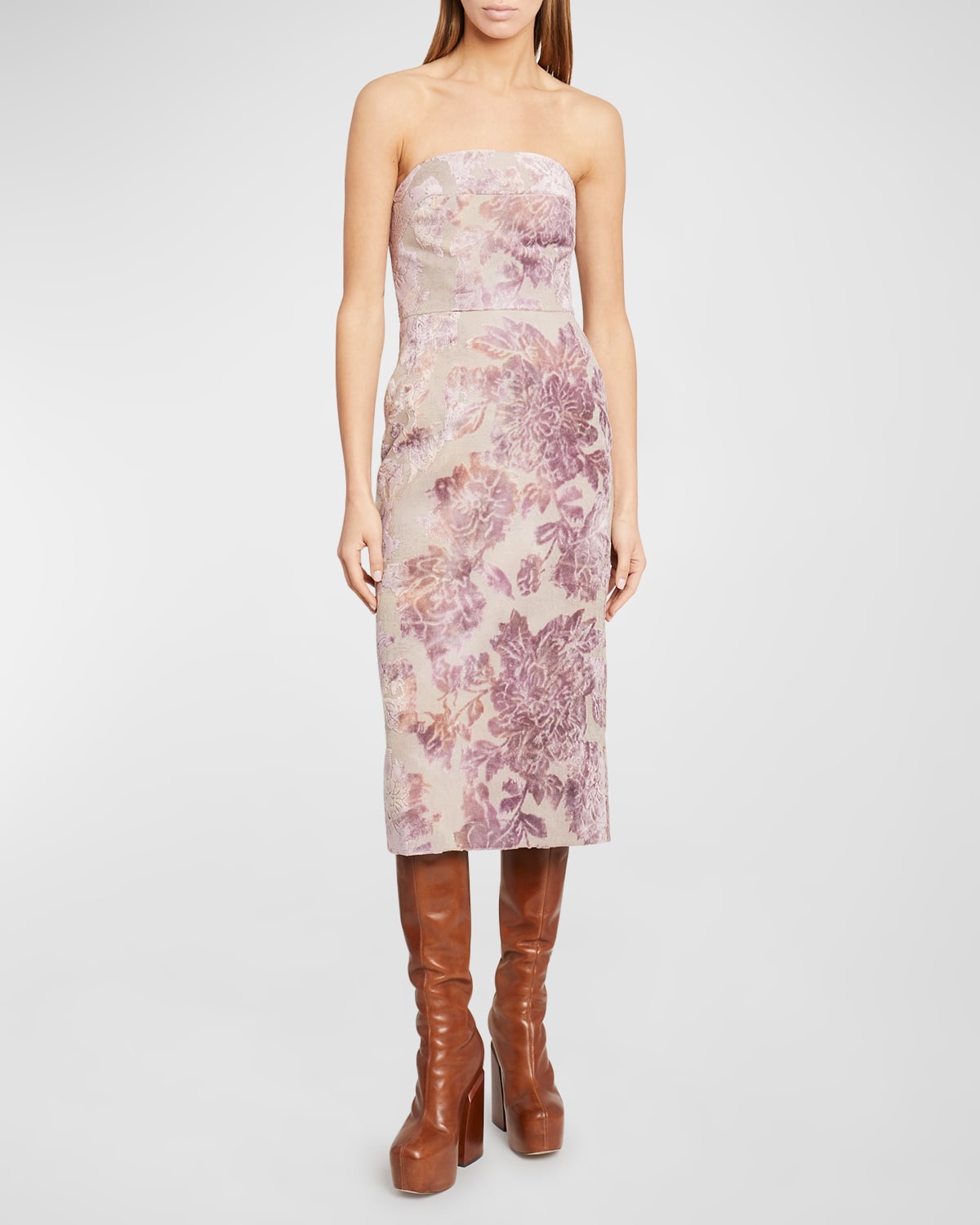 DRIES VAN NOTEN DIAO FLORAL FLOCKED MIDI DRESS