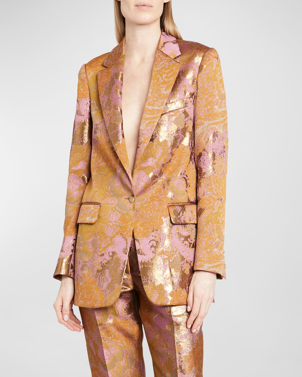 Dries Van Noten Multicolor Single-breasted Jacquard Blazer In Old Rose