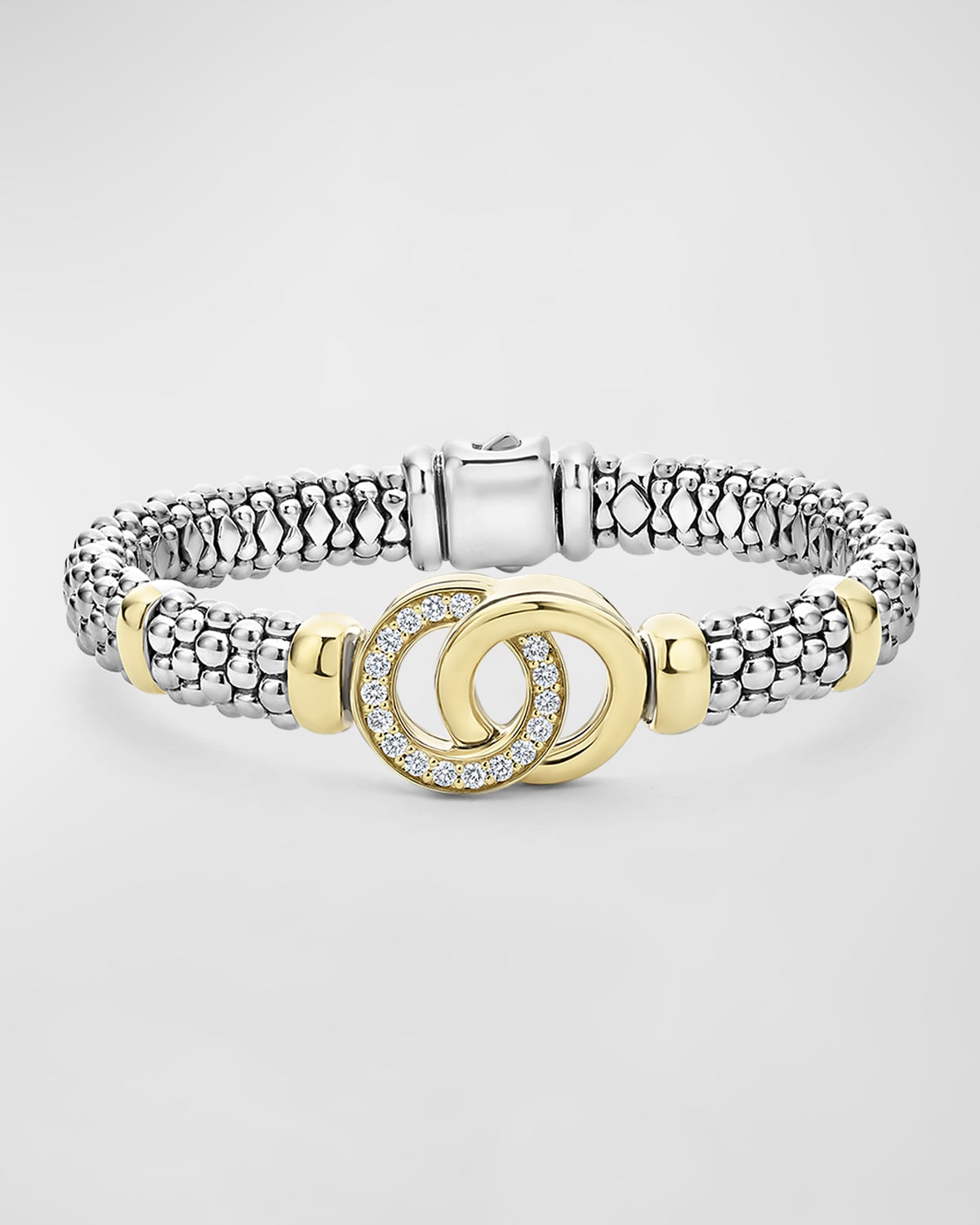 Lagos 18k Yellow Gold & Sterling Silver Signature Caviar Diamond Interlocking Circle Beaded Bracelet In Silver