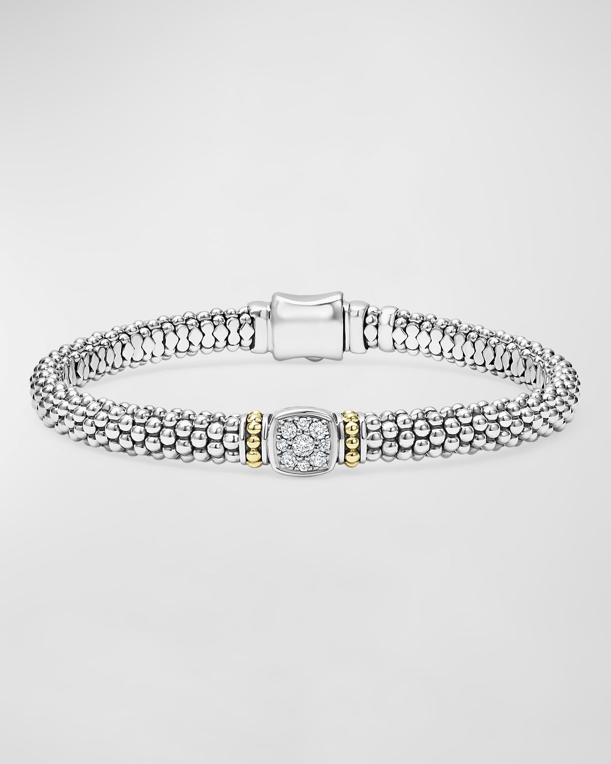 Lagos 18k Yellow Gold & Sterling Silver Rittenhouse Diamond Cluster Caviar Rope Bead Bracelet In Silver