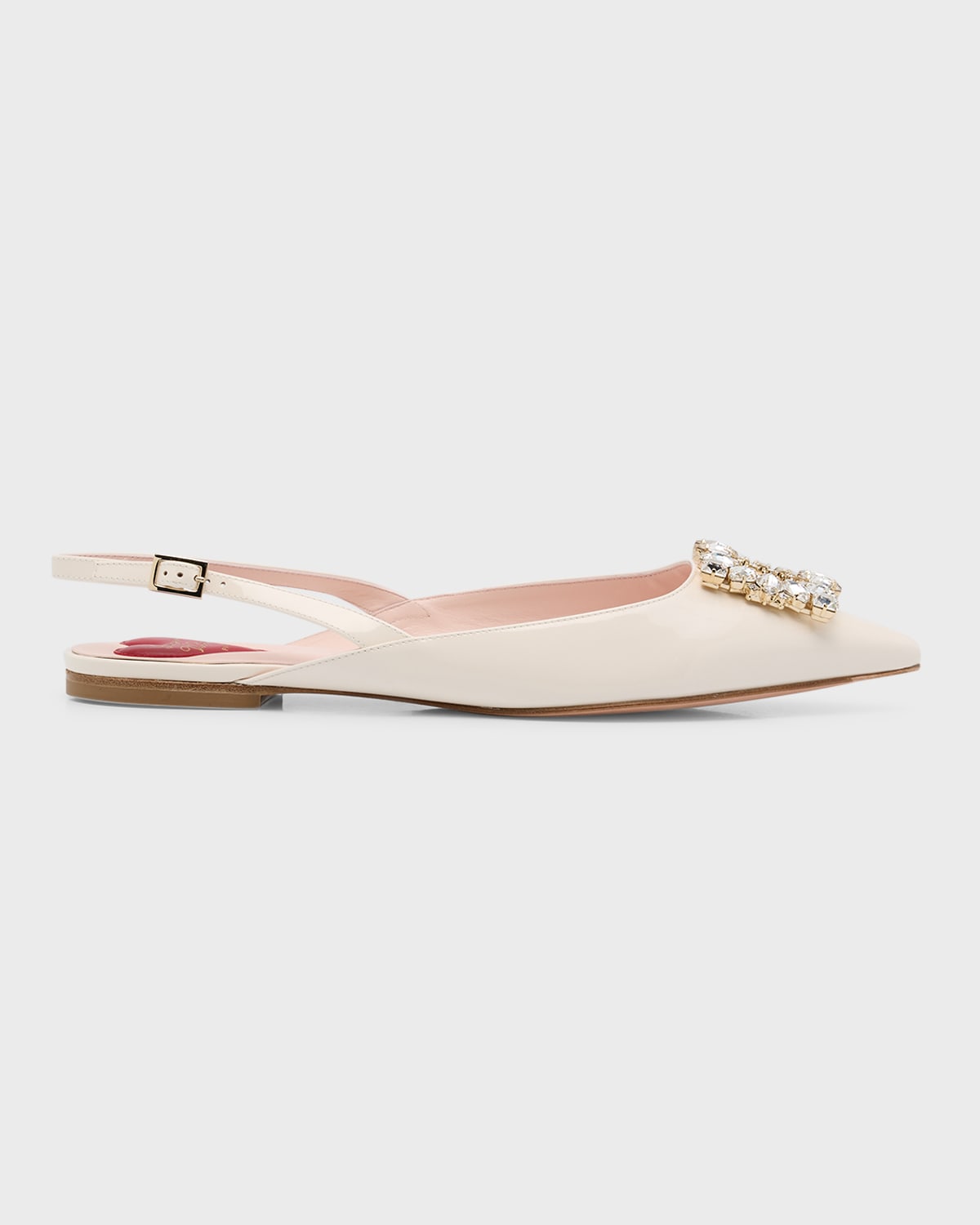Roger Vivier Leather Crystal Buckle Slingback Ballerina Flats In Cire