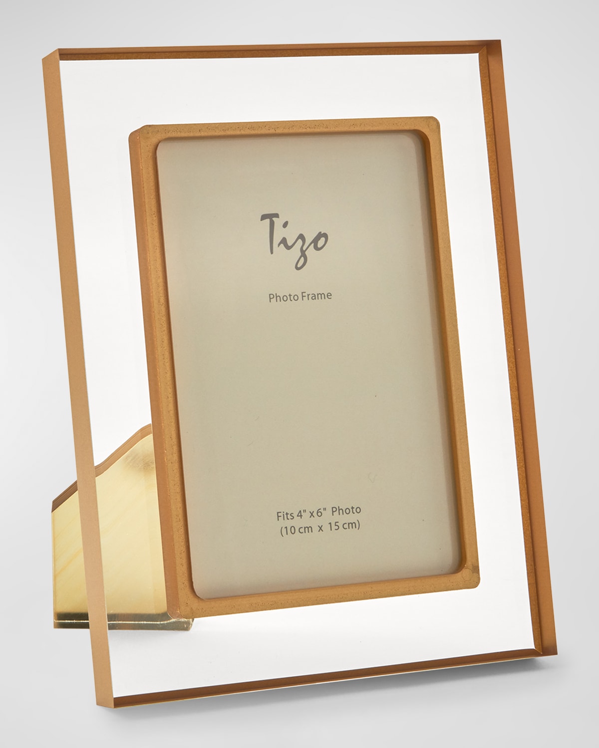 TIZO LUCITE PHOTO FRAME WITH EASEL BACK, 4" X 6" - GOLD BORDER