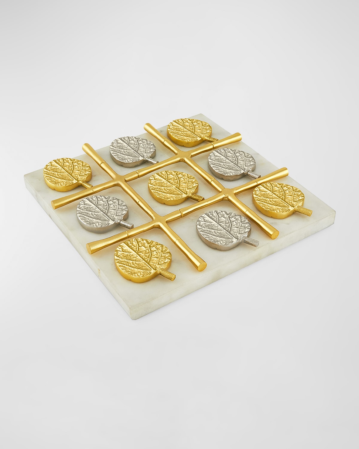 Tizo Bamboo Leaf Silver & Gold Marble Tic Tac Toe Board