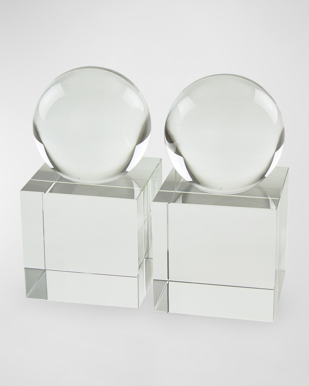 Tizo Design Crystal Glass Block & Sphere Book End, Pair In Clear
