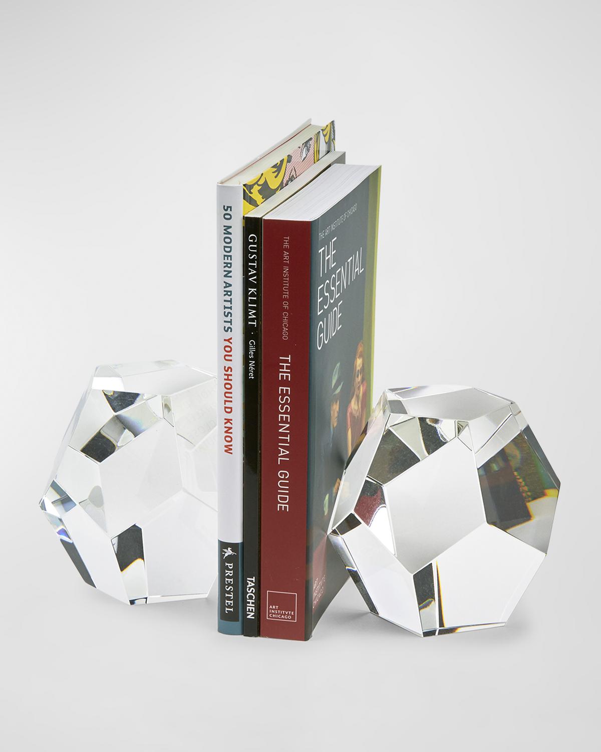 Tizo Clear Crystal Faceted Diamond Bookends