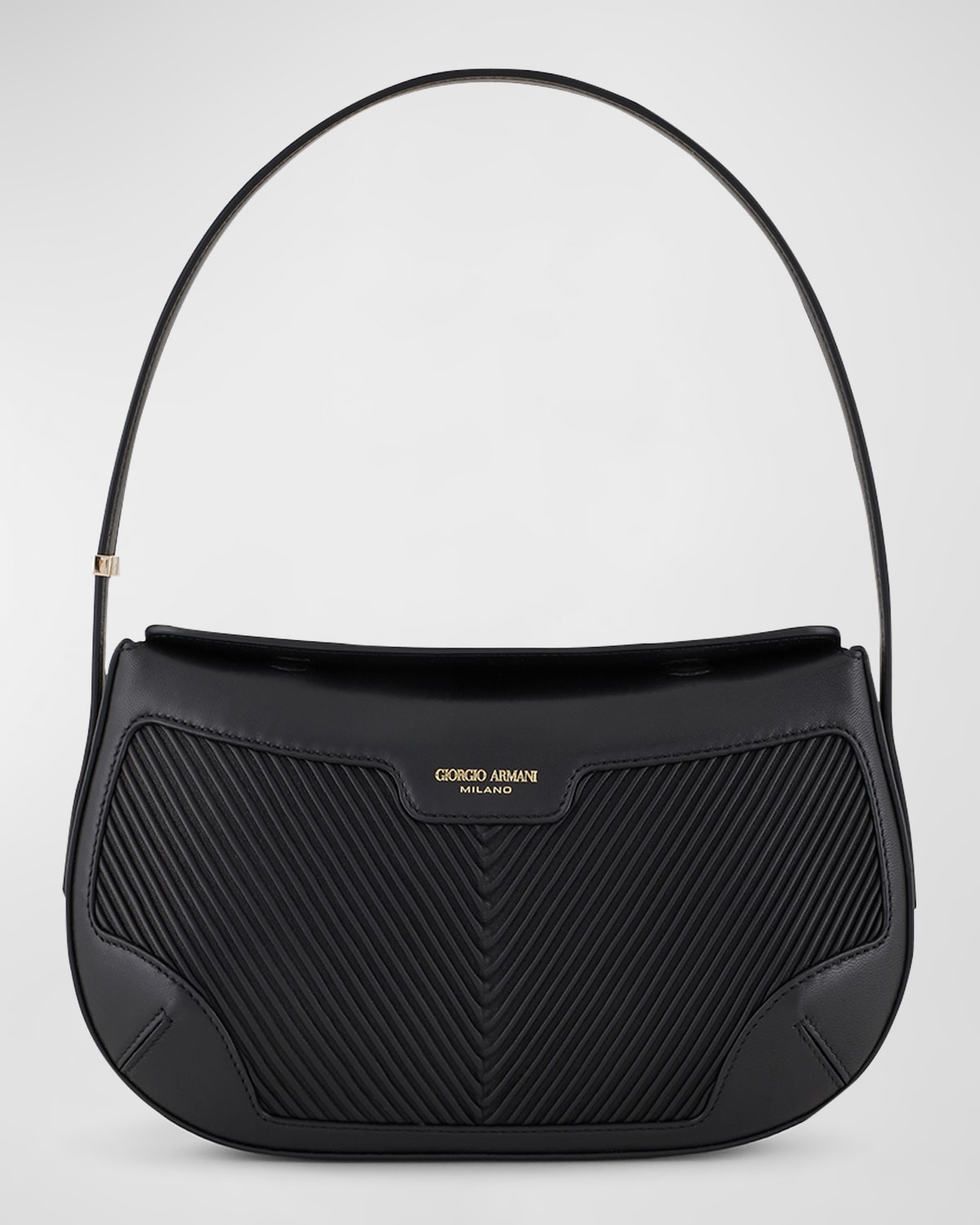 Giorgio Armani Small Plisse Napa Shoulder Bag In Black