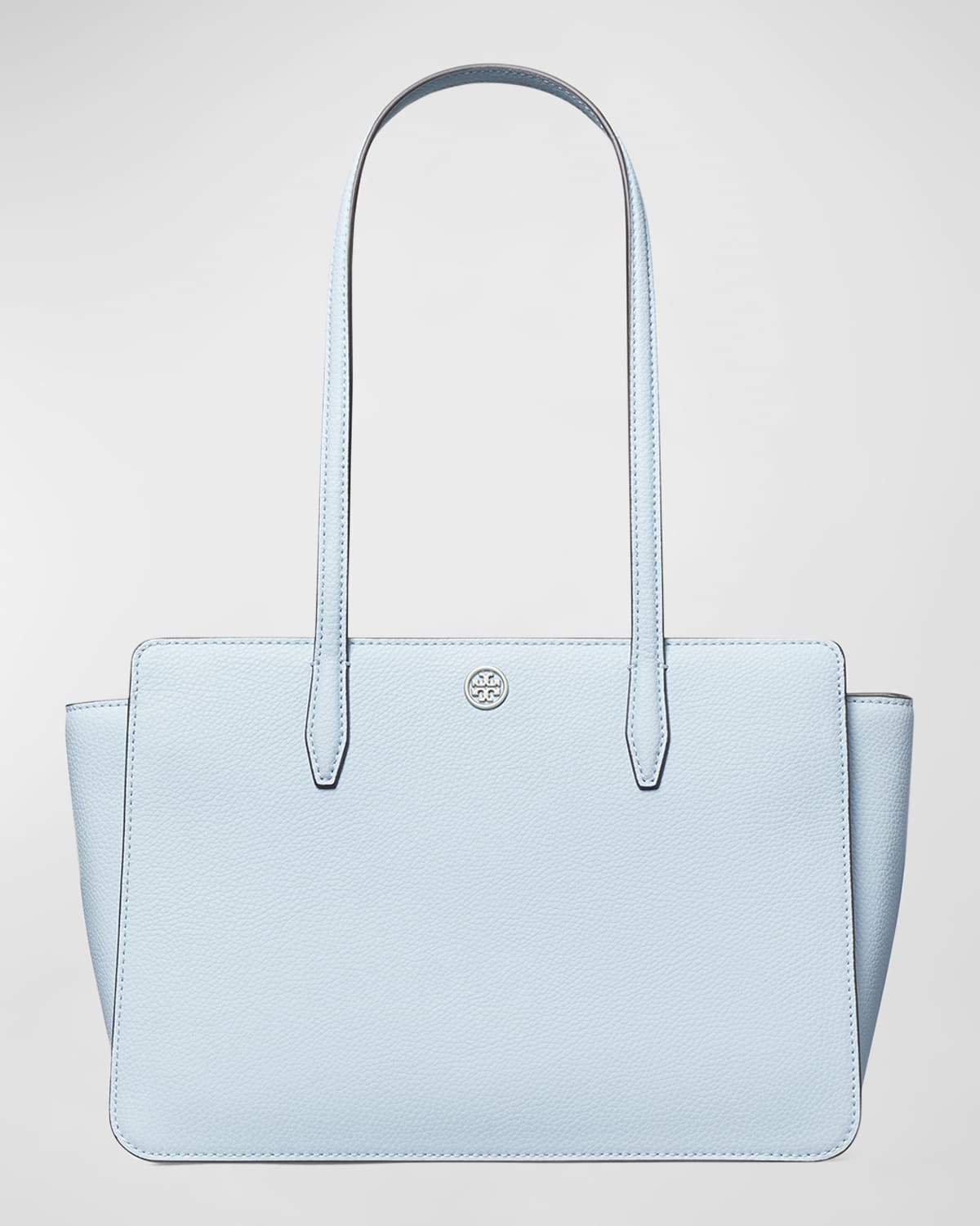 Tory Burch Robinson Small Pebbled Leather Tote Bag In Blue Mist