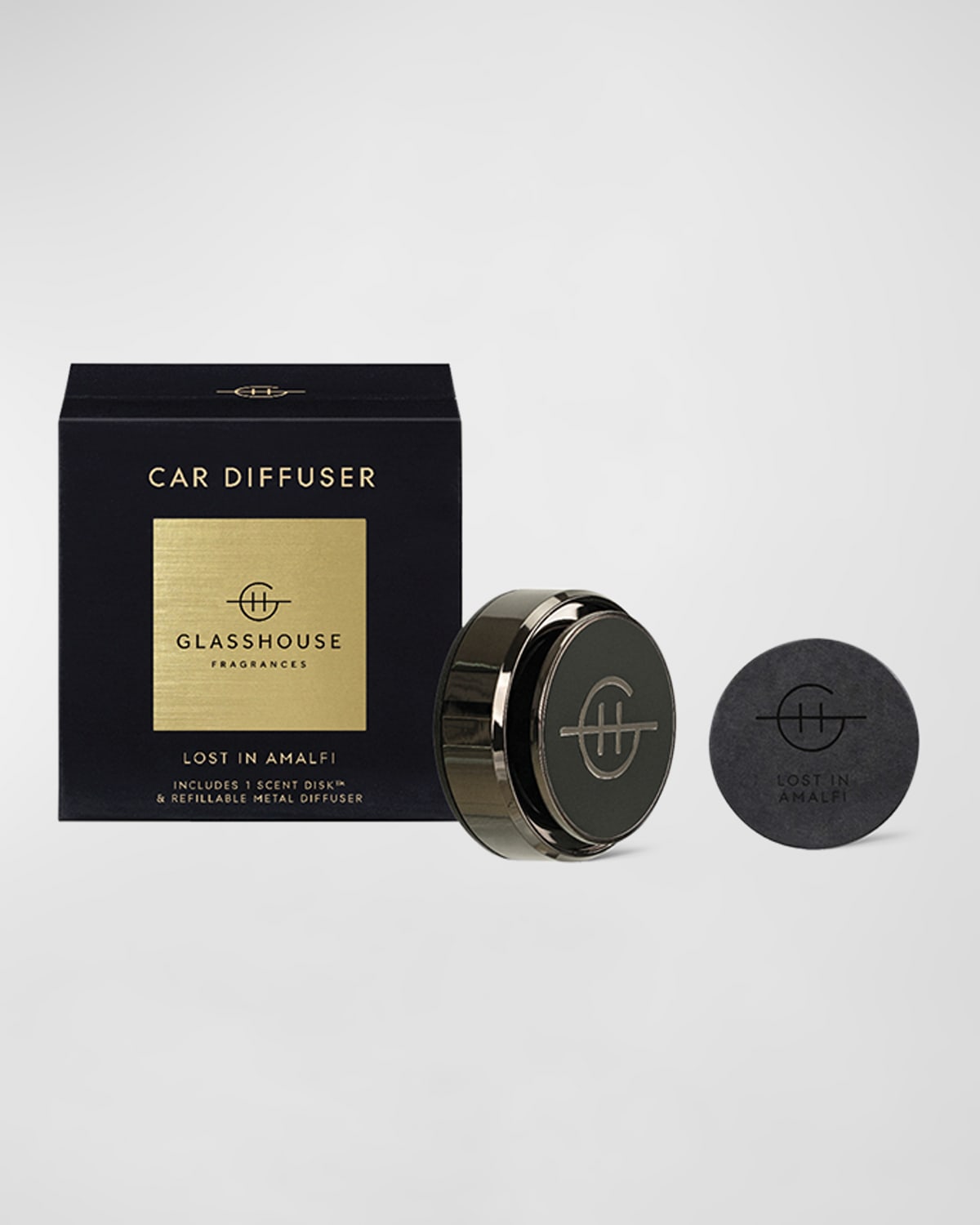 Black Car Diffuser with Lost in Amalfi Replacement Scent Disk