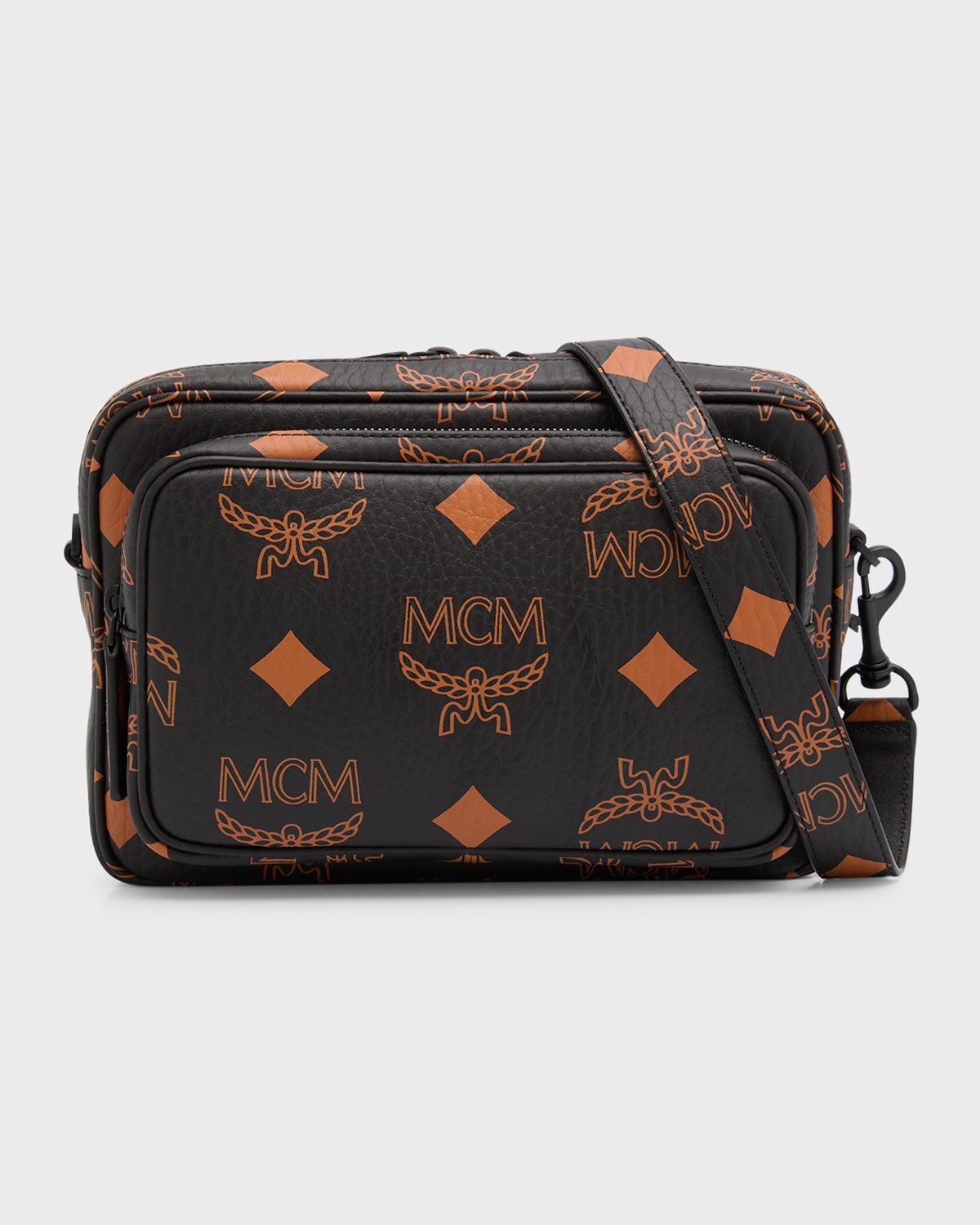 Shop Mcm Men's Aren Visetos Small Crossbody Bag In Black