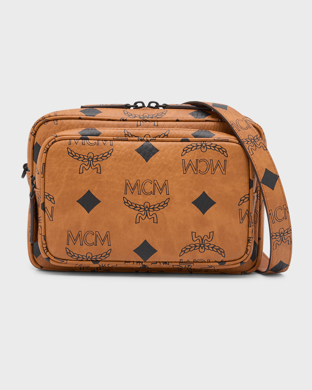 Shop Mcm Men's Aren Visetos Small Crossbody Bag In Cognac