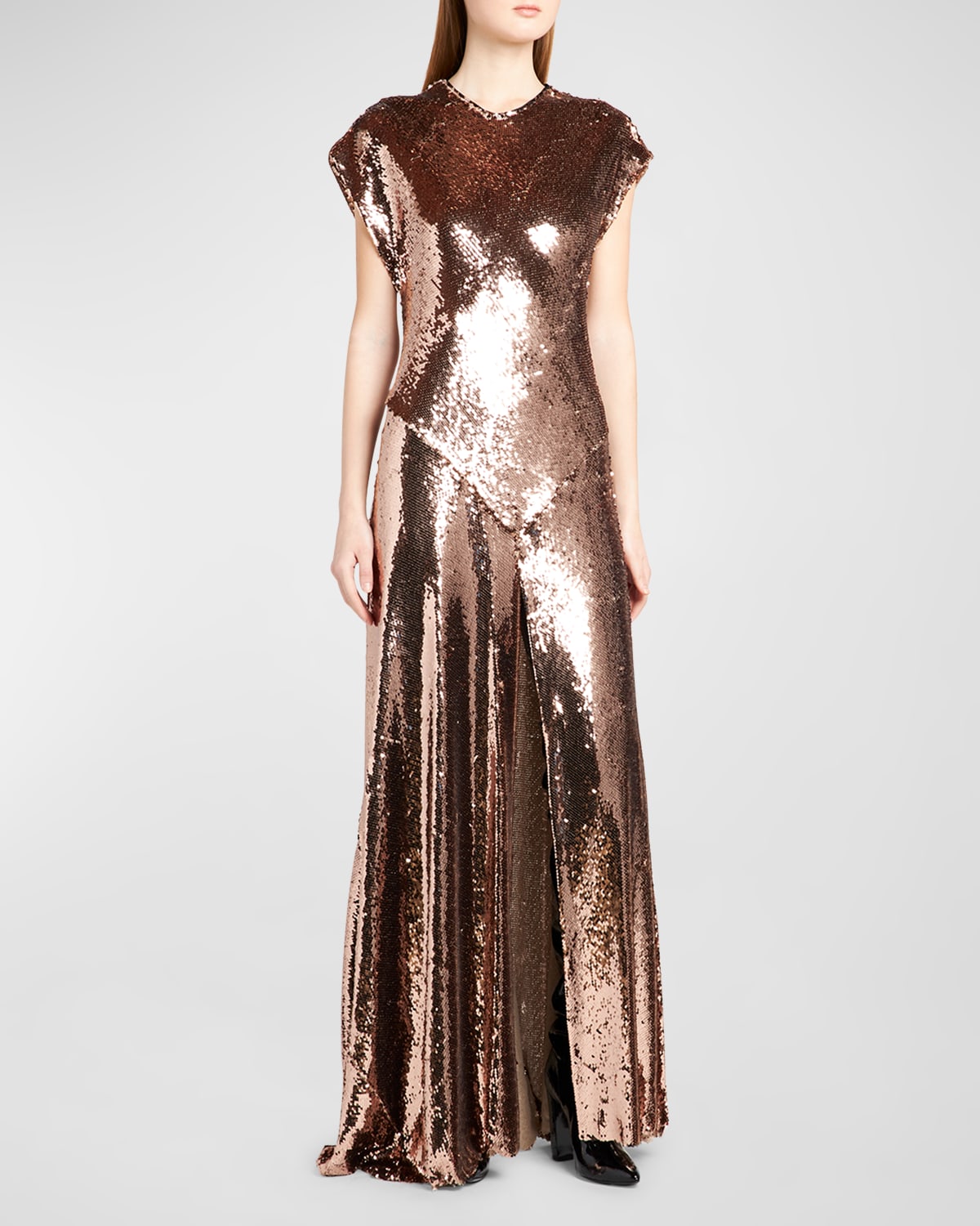 Philosophy Di Lorenzo Serafini Pleated Sequinned Gown In Gold
