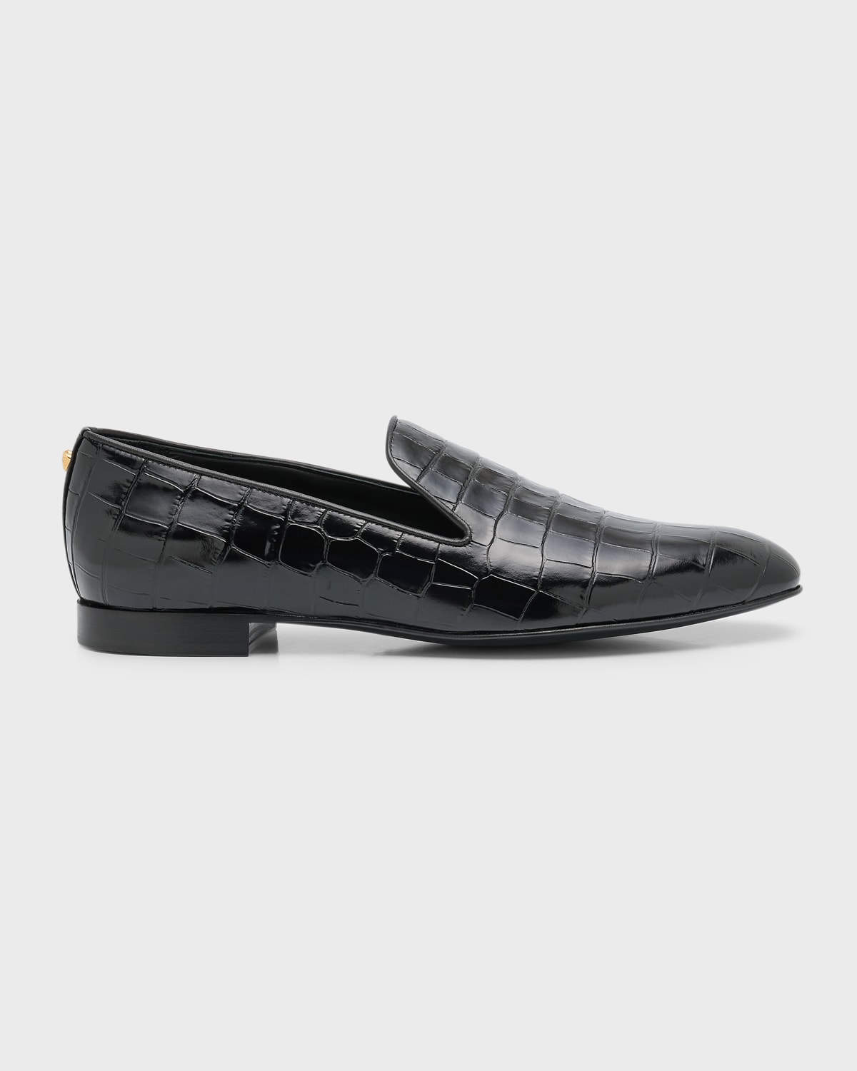 Versace Men's Croc-effect Leather Smoking Slippers In Black