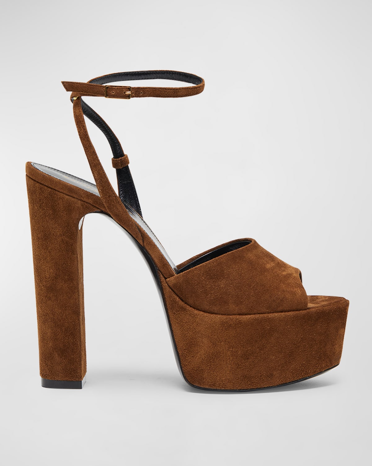 Shop Saint Laurent Jodie Suede Ankle-strap Platform Sandals In Land