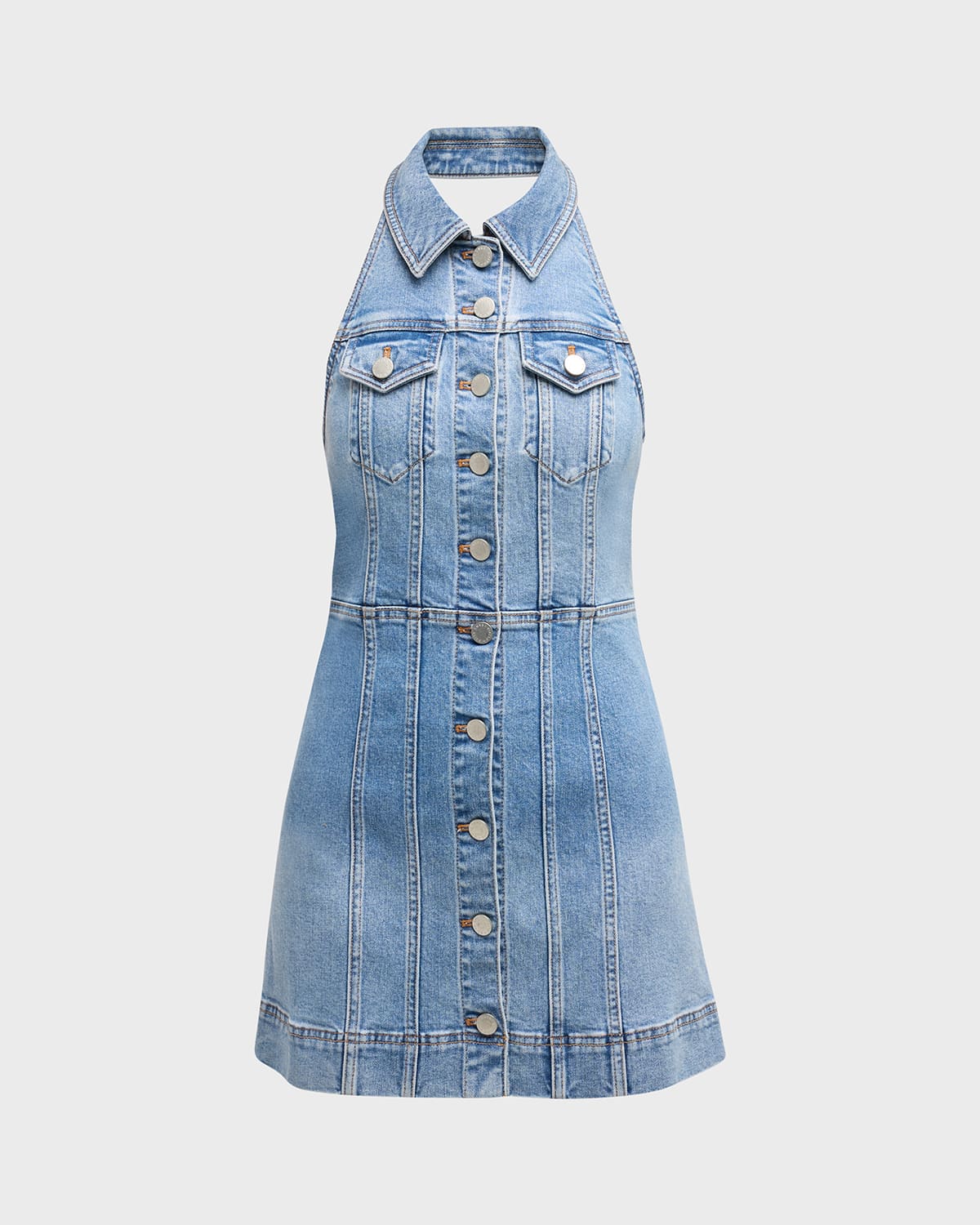 Shop Alice And Olivia Kendall Denim Halter Mini Dress In Ivy Blue