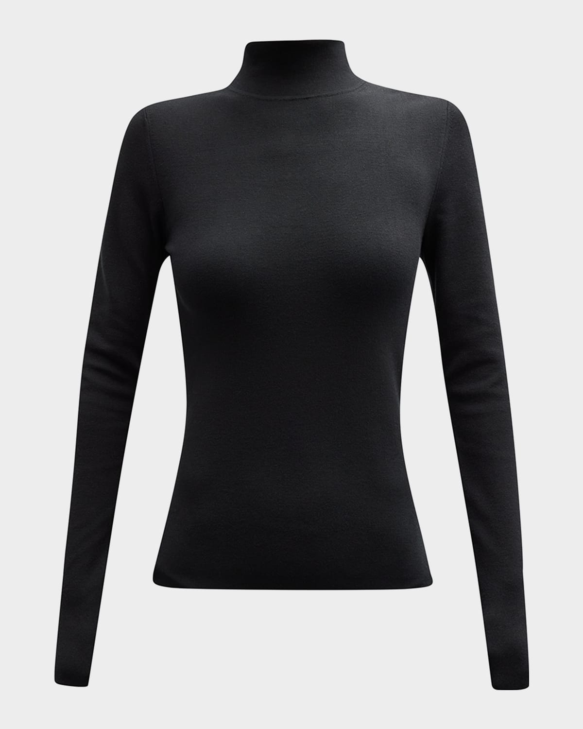 Long-Sleeve Stretch Silk Turtleneck Pullover