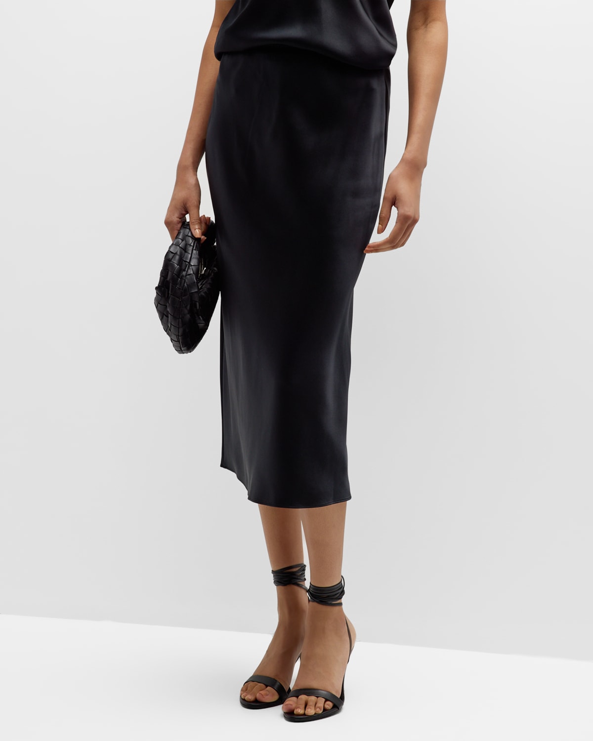 Shop Joseph Isaak Straight Silk Satin Midi Skirt In Black