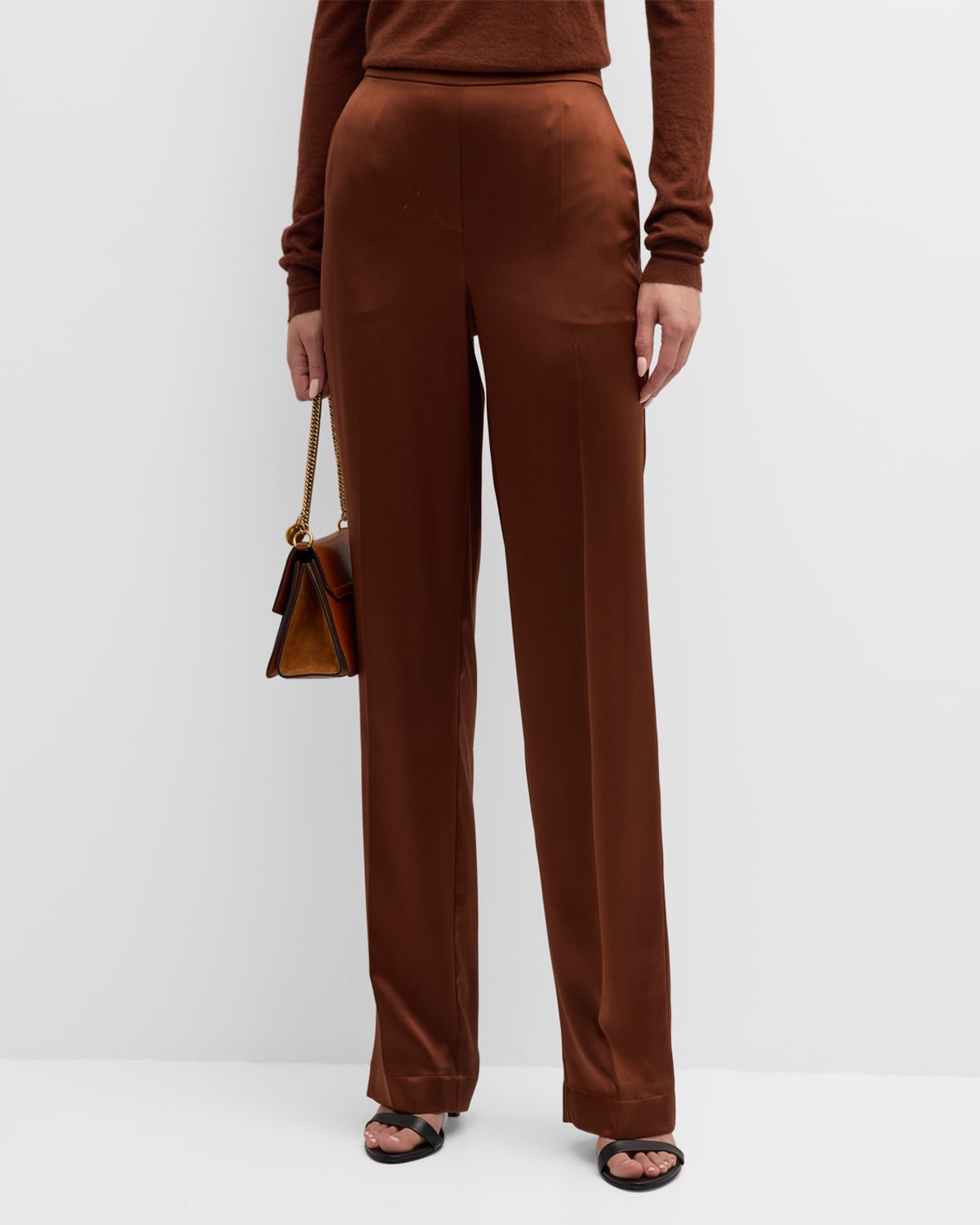 Shop Joseph Tova High-rise Straight-leg Silk Satin Pants In Mahogany