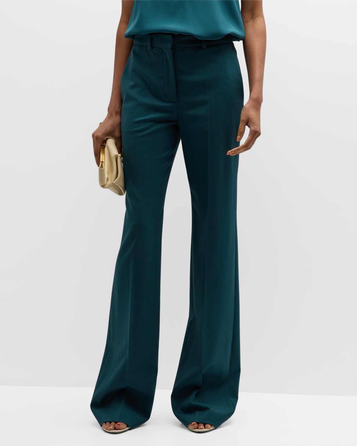 Shop Joseph Morissey High-rise Stretch Wool Pants In Dark Teal