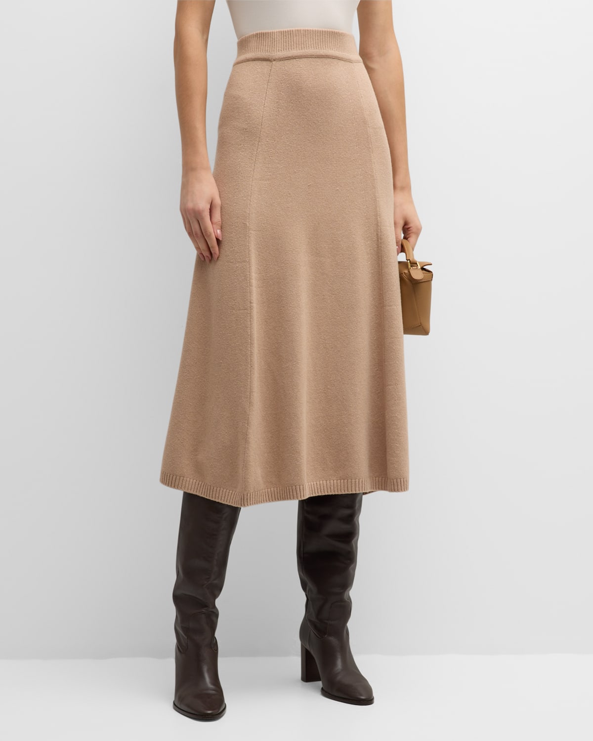 Joseph A-line Silk-cashmere Midi Skirt In Warm Taupe